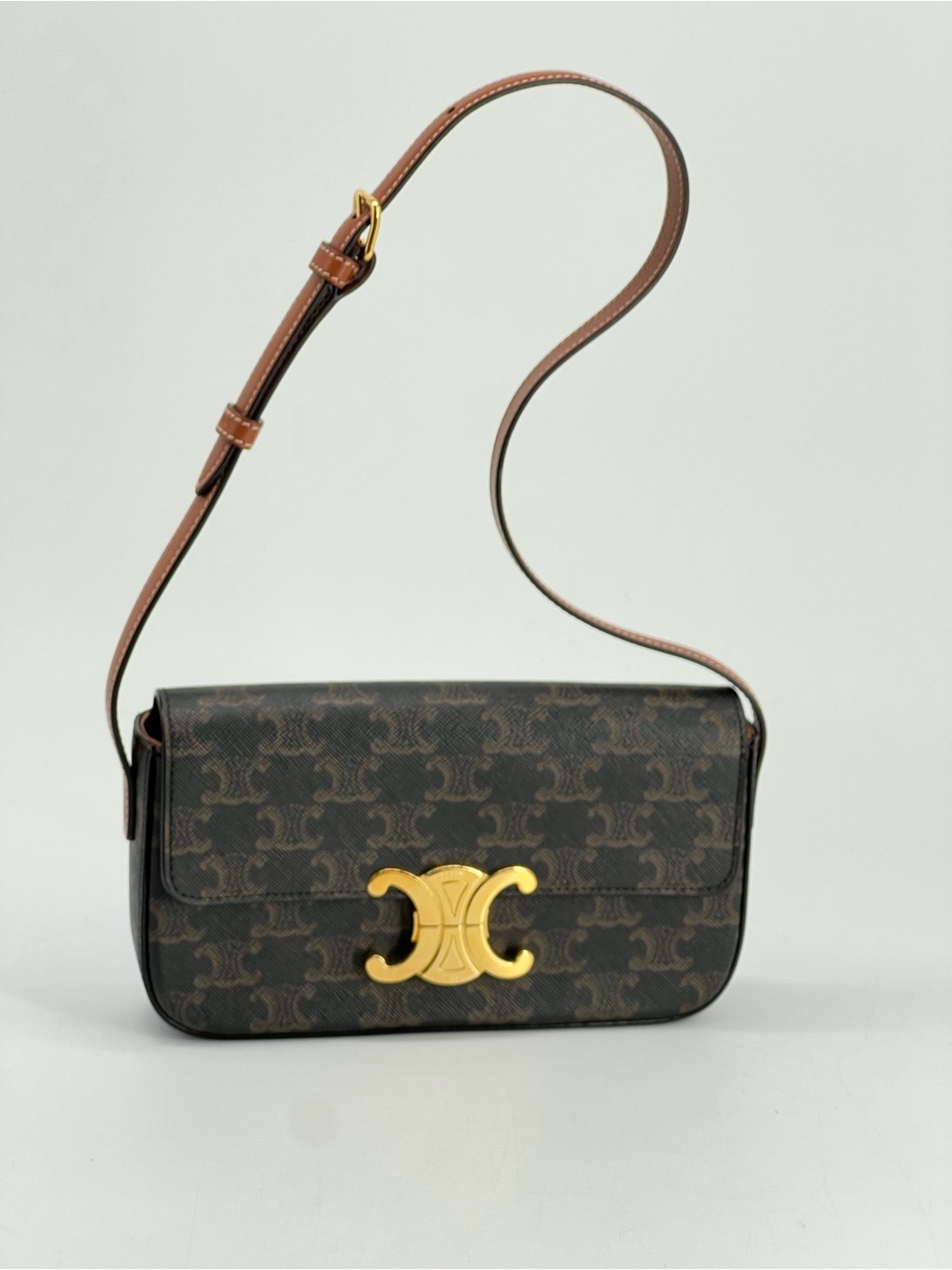 Celine Claude Triomphe Brown Canvas Shoulder Bag